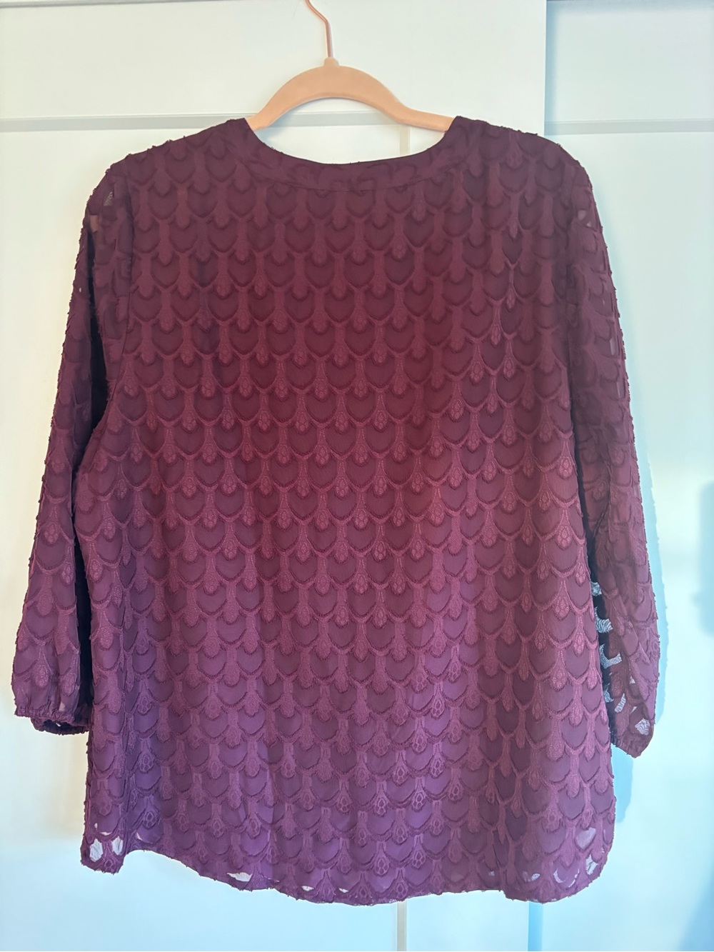 Croft & Barrow  Burgundy Plum Lace V-Neck Blouse - Picture 2 of 6